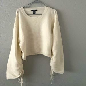 Forever 21 tie balloon sleeve sweater, cream-white, size meduim